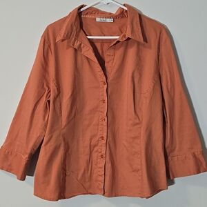 Ricki's Size 18 Terracotta Orange 3/4 Sleeve Button Down Blouse Office Core Top